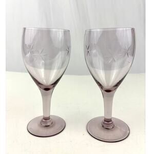 VTG Clear Purple Mid Century Barware Starburst Wine Glasses Set of‎ 2 1970s